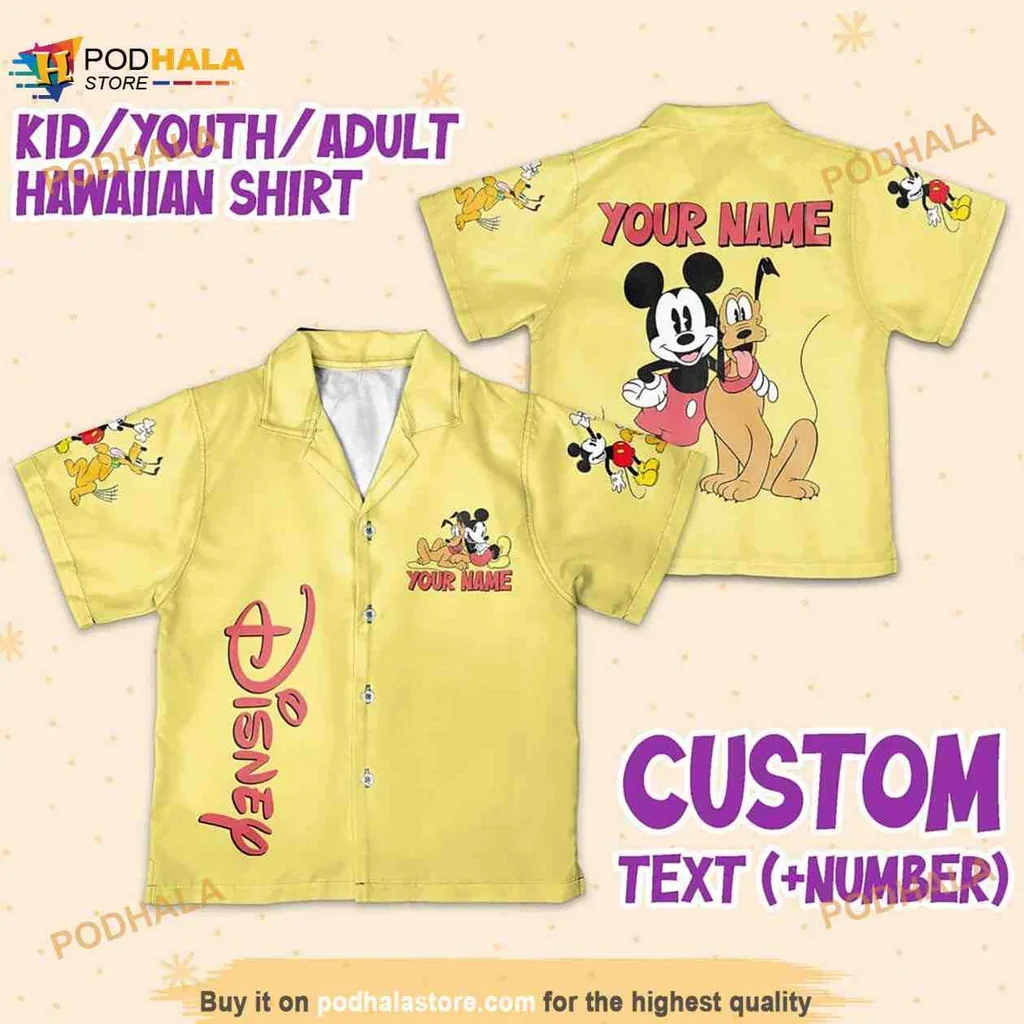 Personalized Mickey Mouse Pluto Hawaiian Shirt With Custom Name Option