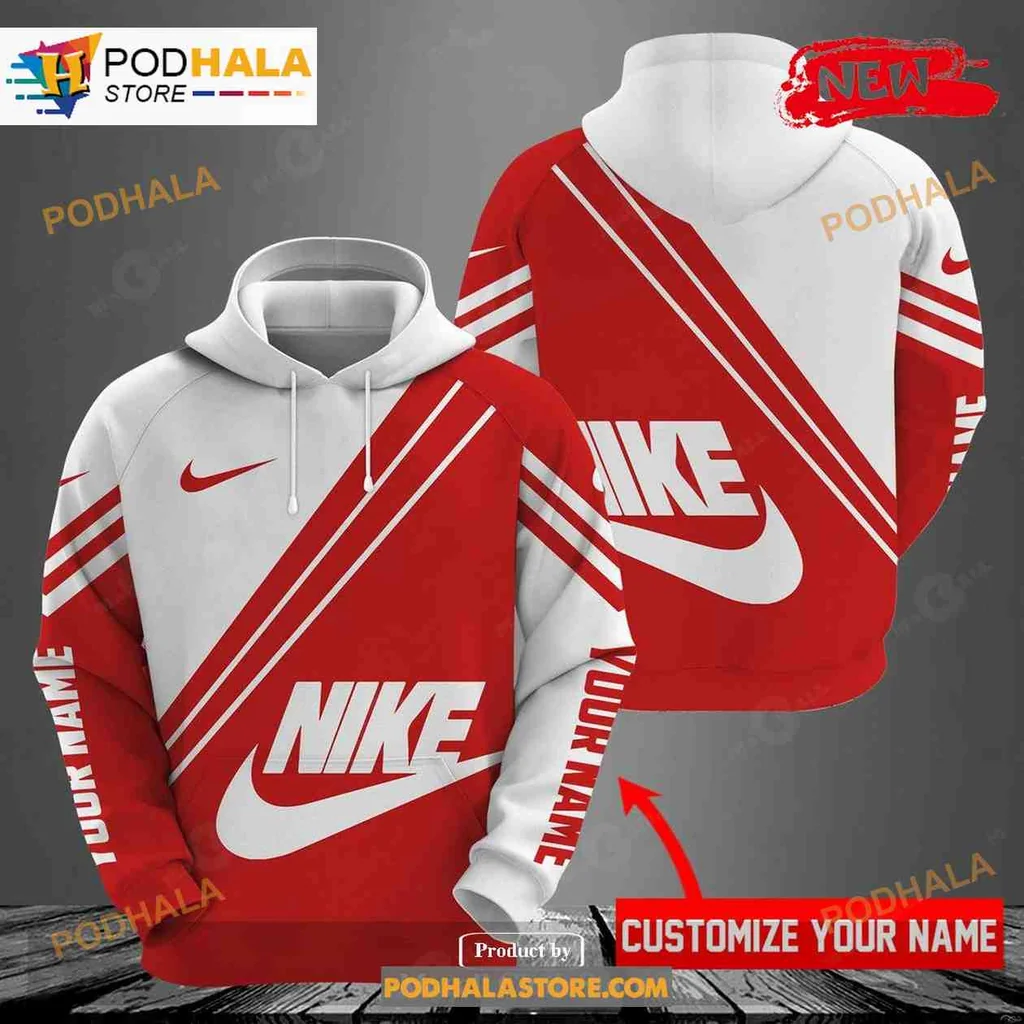 Personalized Name Red Nike 3d Hoodie With Bold Stripe Design