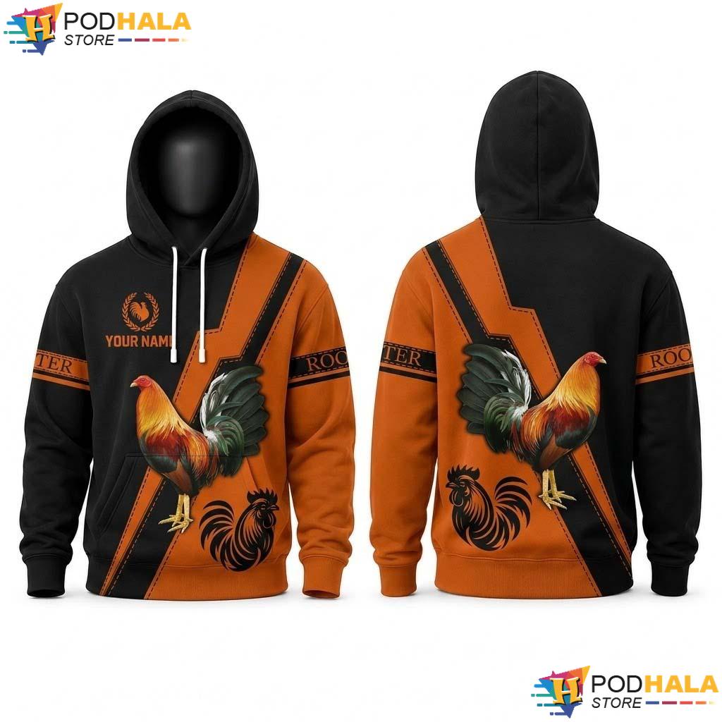 Personalized Name Rooster 3D Hoodie Custom Graphic Print Pullover Top
