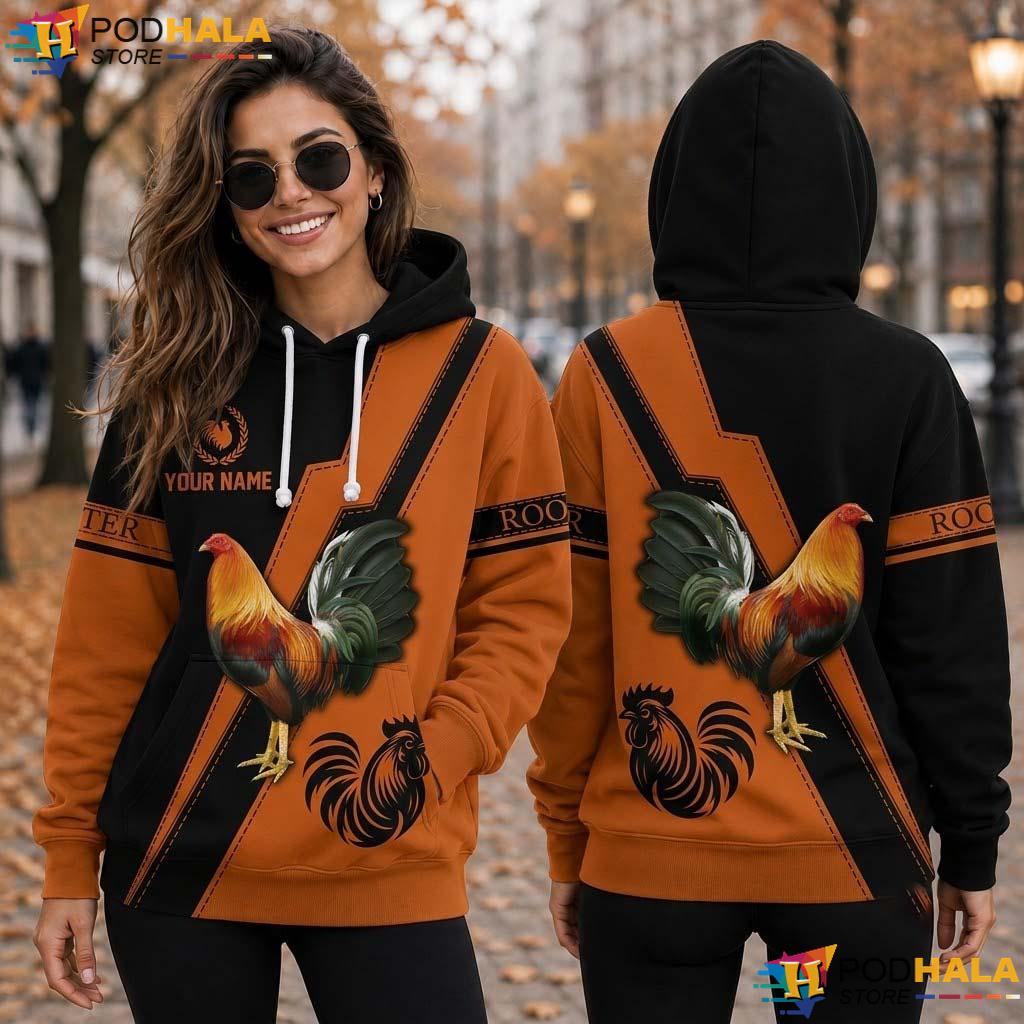 Personalized Name Rooster All Over Print Hoodie Custom Graphic Print Pullover Top Personalized Name Rooster All Over Print Hoodie Custom Graphic Print Pullover Top