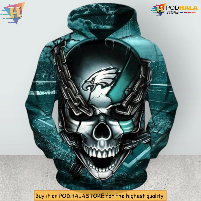 Philadelphia Eagles Christmas Hoodie NFL Skull Holiday 3D Edition