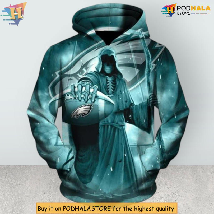 Philadelphia Eagles Green Hoodie Zip Up Death Skull 3D Design
