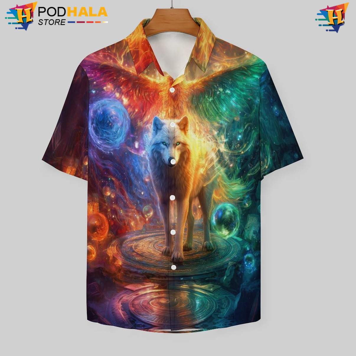 Phoenix Wing Wolf Tropical Shirt Mens Cool Print Casual Graphic Beachwear Top Phoenix Wing Wolf Tropical Shirt Mens Cool Print Casual Graphic Beachwear Top