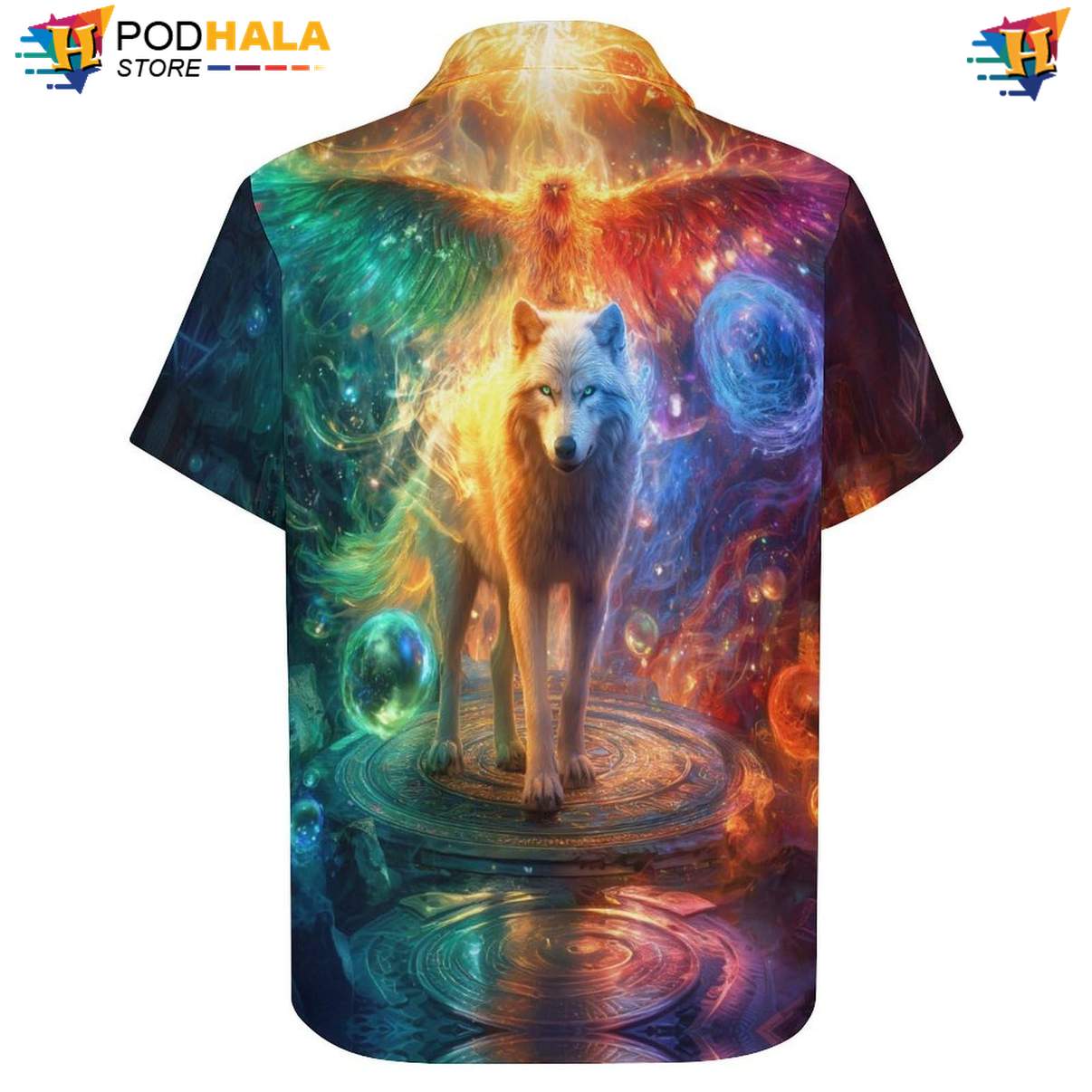 Phoenix Wing Wolf Tropical Shirt Mens Cool Print Casual Graphic Beachwear Top Phoenix Wing Wolf Tropical Shirt Mens Cool Print Casual Graphic Beachwear Top