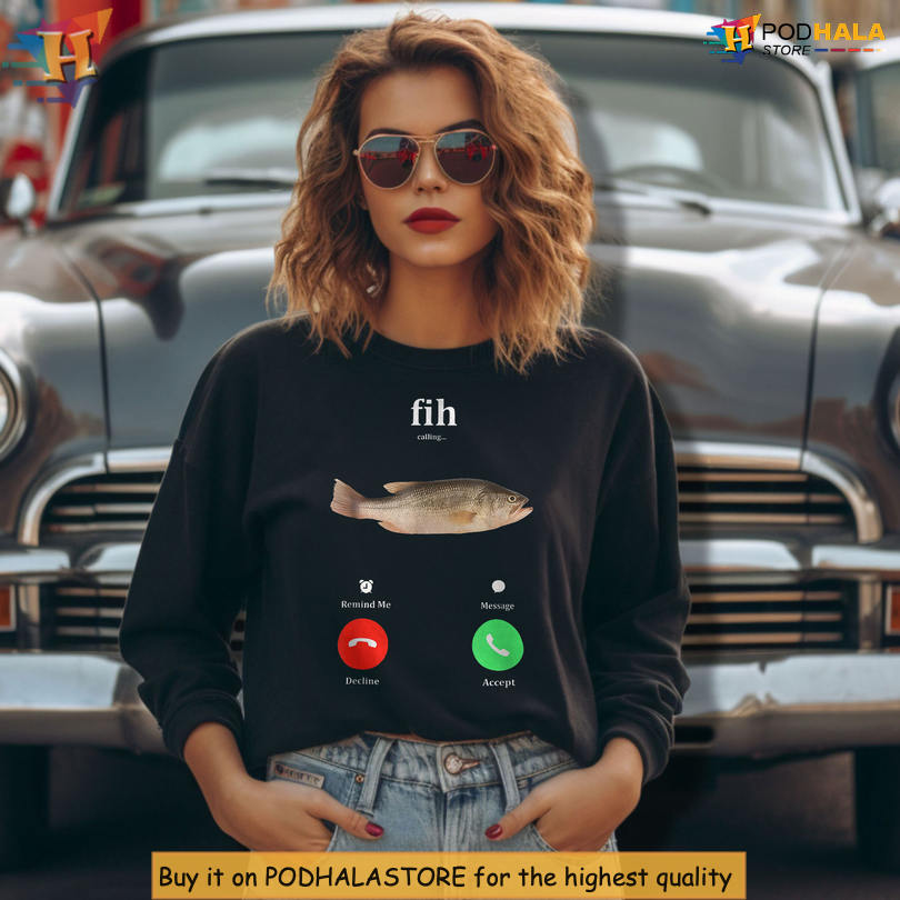 Phone Parody Meme Fih Shirt Decline Accept Fish Joke Tee