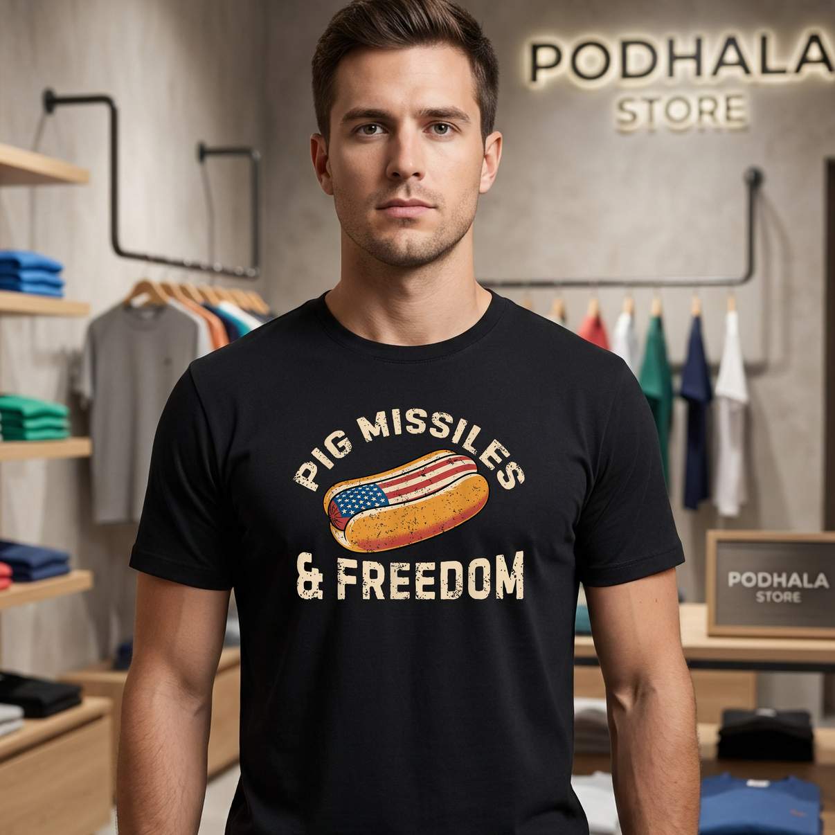 Pig Missiles And Freedom Hotdog Shirt Fourth Of July Patriotic Mens