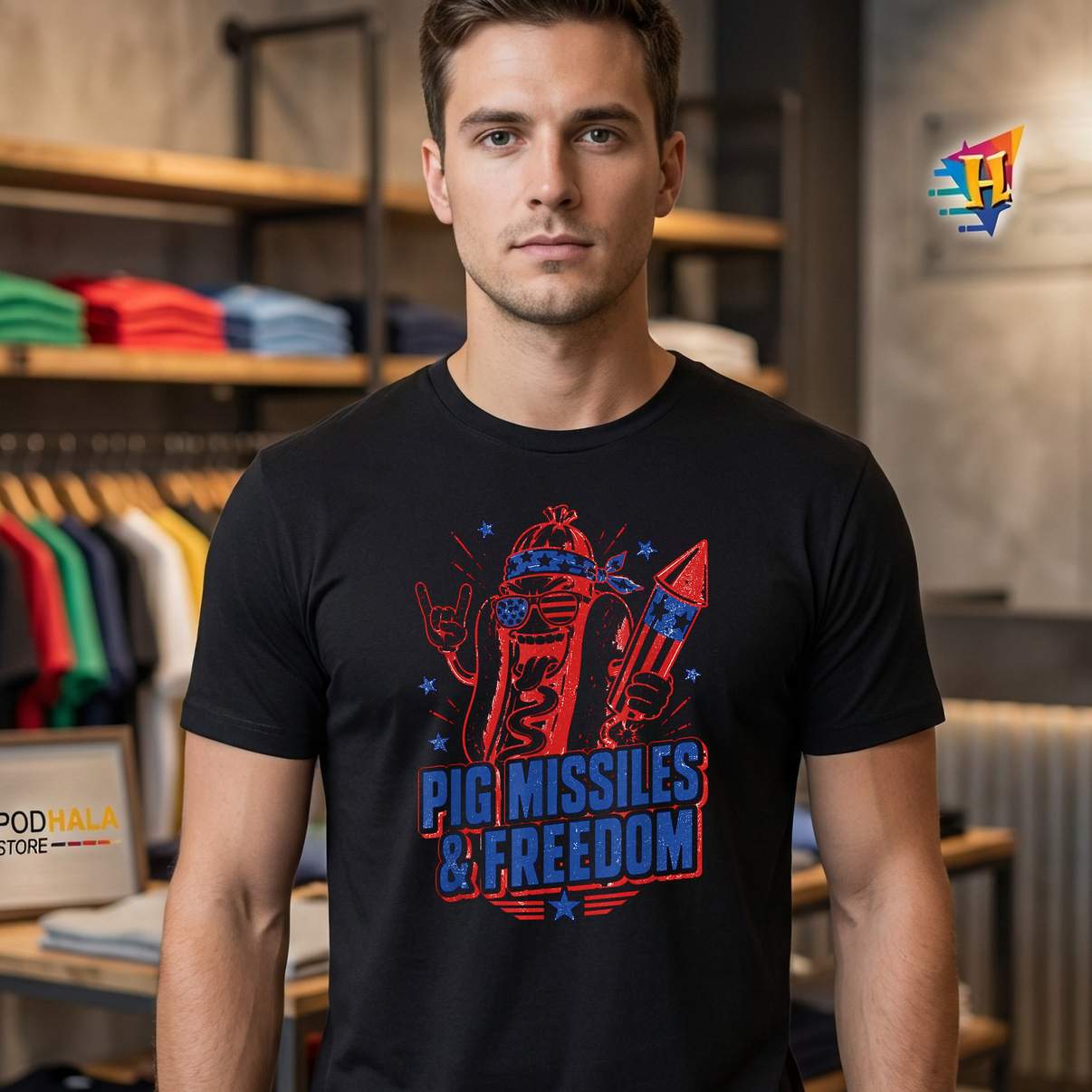 Pig Missiles And Freedom Shirt Hotdog Fourth Of July Patriotic BBQ Top