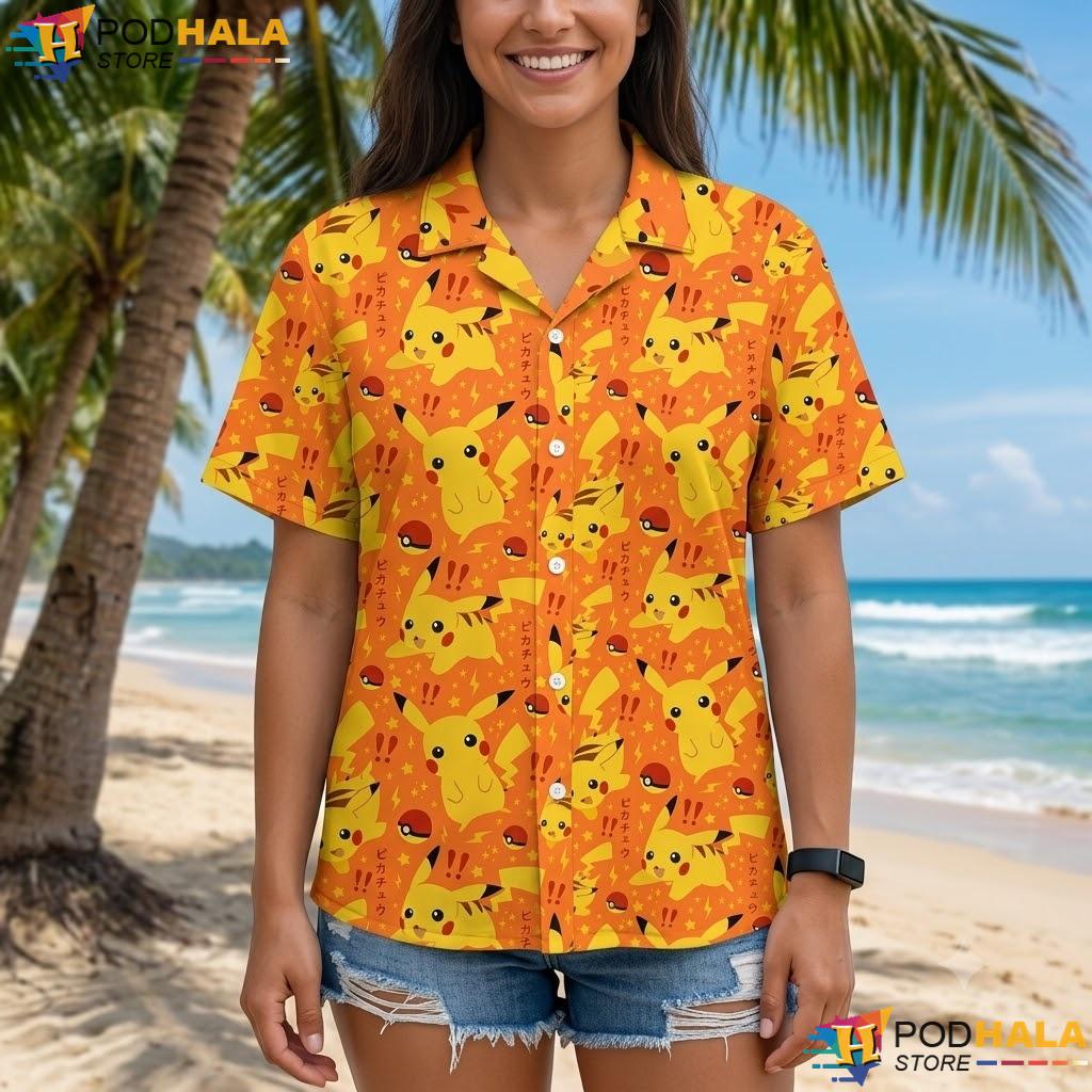 Pikachu Electric Mouse Short-sleeve button-up shirt Tropical Summer Beach Outfit Top Pikachu Electric Mouse Short-sleeve button-up shirt Tropical Summer Beach Outfit Top