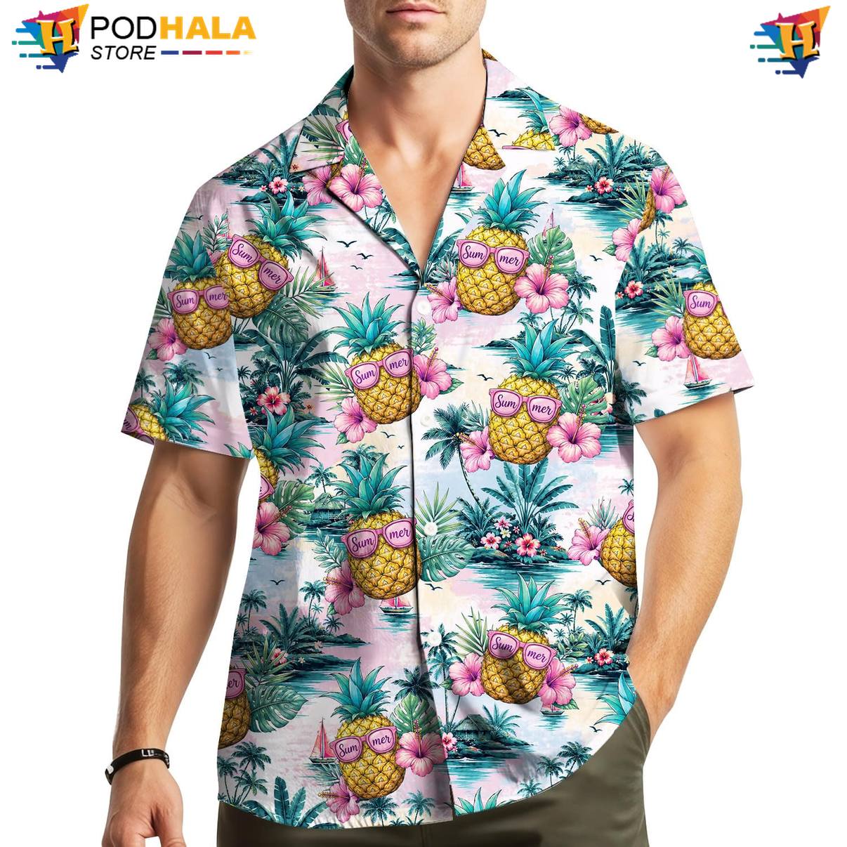 Pineapple Summer Fire Aloha Shirt Mens Tropical Cruise Beach Festival Gear