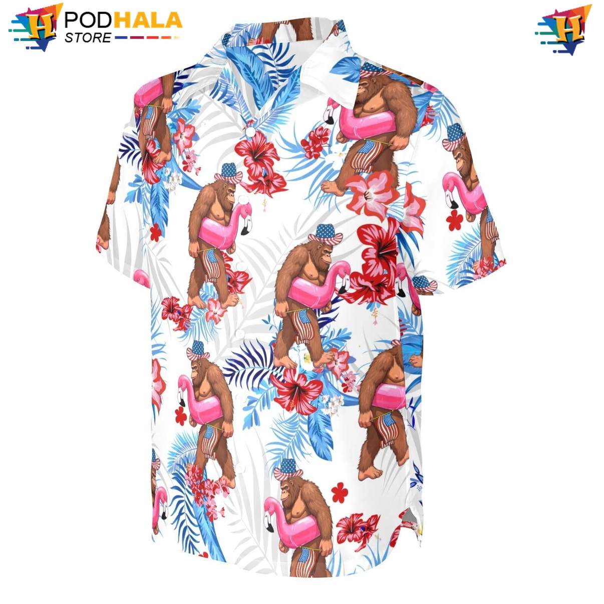 Pink Bigfoot Aloha Shirt Mens Funny Summer Beach Party Resort Wear Outfit