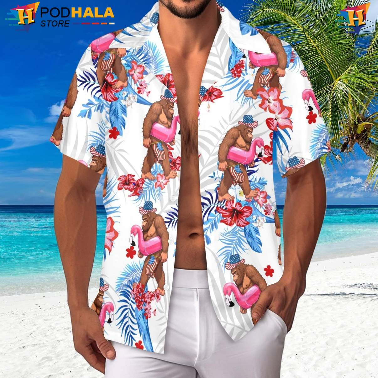 Pink Bigfoot Tropical Shirt Mens Funny Summer Beach Party Resort Wear Outfit Pink Bigfoot Tropical Shirt Mens Funny Summer Beach Party Resort Wear Outfit