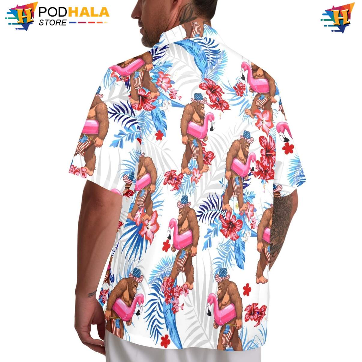 Pink Bigfoot Short-sleeve button-up shirt Mens Funny Summer Beach Party Resort Wear Outfit Pink Bigfoot Short-sleeve button-up shirt Mens Funny Summer Beach Party Resort Wear Outfit