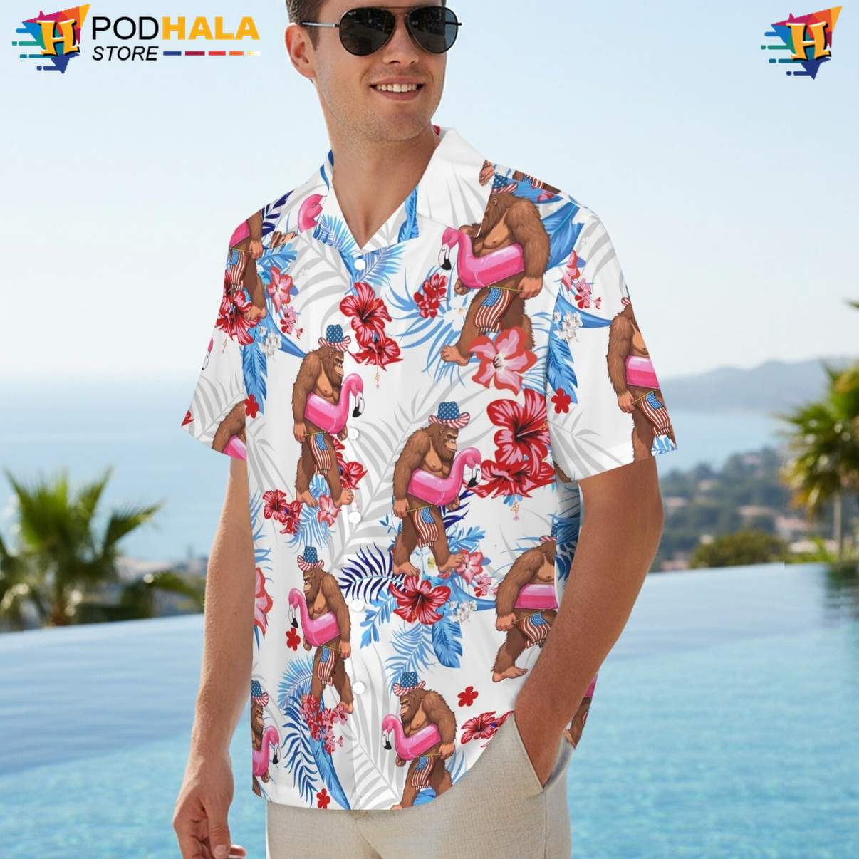 Pink Bigfoot Tropical Shirt Mens Funny Summer Beach Party Resort Wear Outfit Pink Bigfoot Tropical Shirt Mens Funny Summer Beach Party Resort Wear Outfit