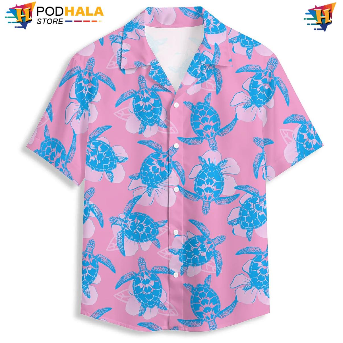 Pink Blue Turtles Hawaiian Shirt Mens Island Vibe Clothing Vacation Outfit