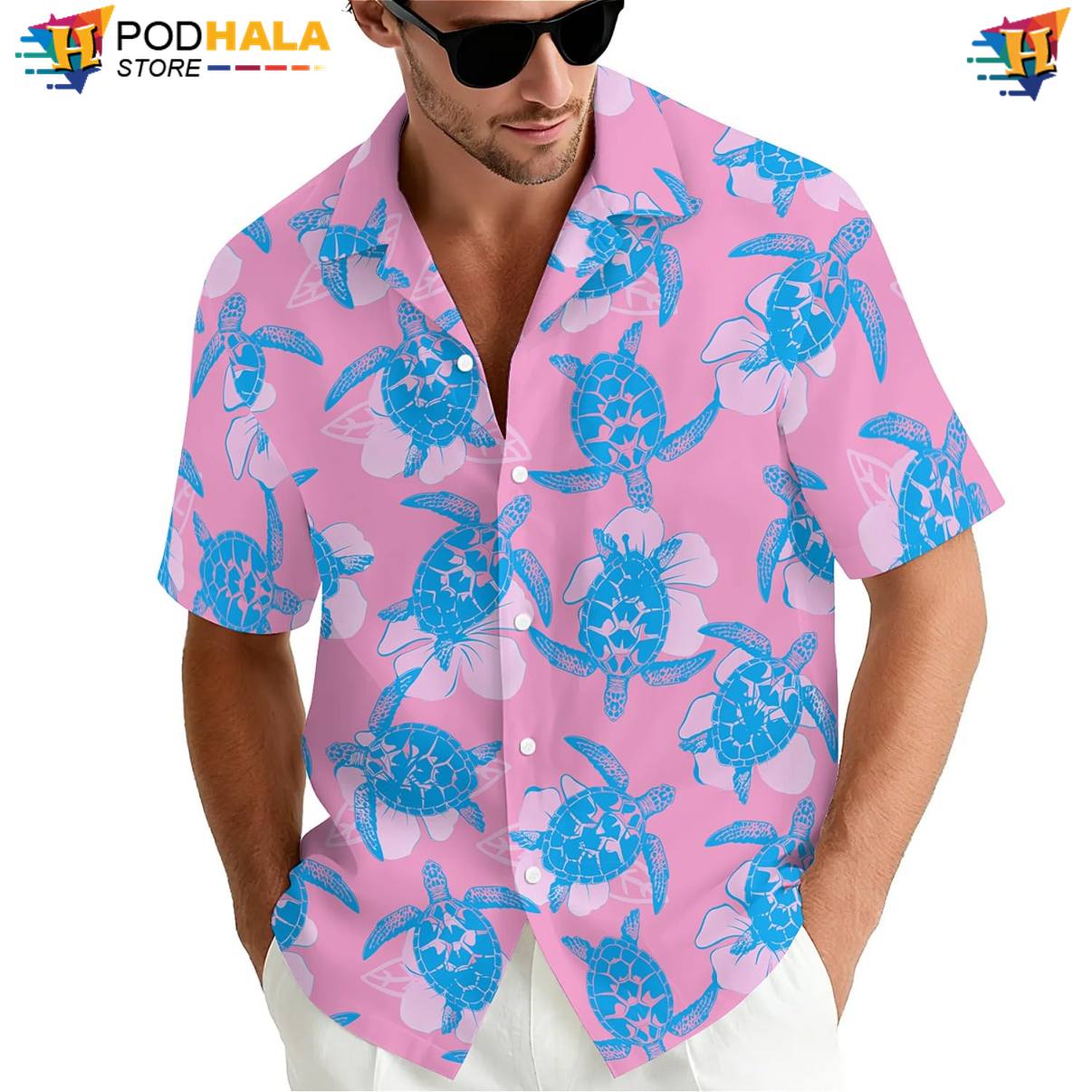 Pink Blue Turtles Aloha Shirt Mens Island Vibe Clothing Vacation Outfit Pink Blue Turtles Aloha Shirt Mens Island Vibe Clothing Vacation Outfit