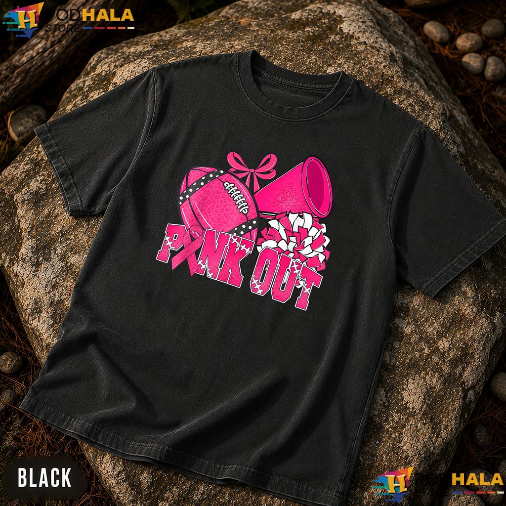Pink Bow Cheer Football Comfort Colors T-Shirt Breast Cancer Awareness