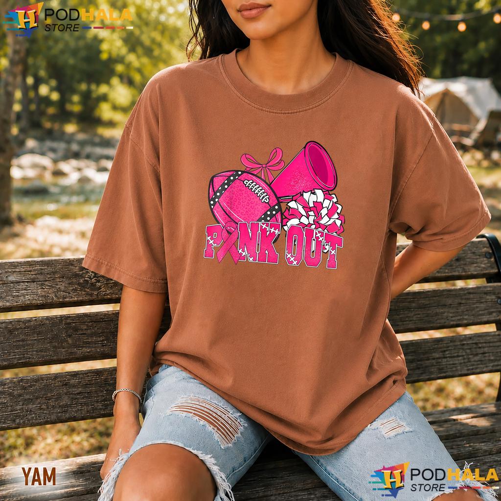 Pink Bow Cheer Football Comfort Colors Tshirt Breast Cancer Awareness Pink Bow Cheer Football Comfort Colors Tshirt Breast Cancer Awareness