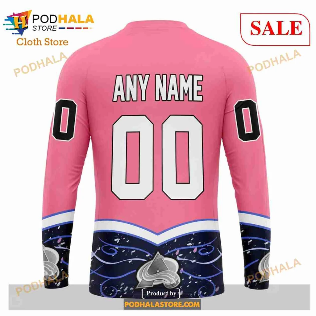 Pink Colorado Avalanche Cancer Awareness Hoodie With Ribbons And Logo - Product View 5 Pink Colorado Avalanche Cancer Awareness Hoodie With Ribbons And Logo - Product View 5