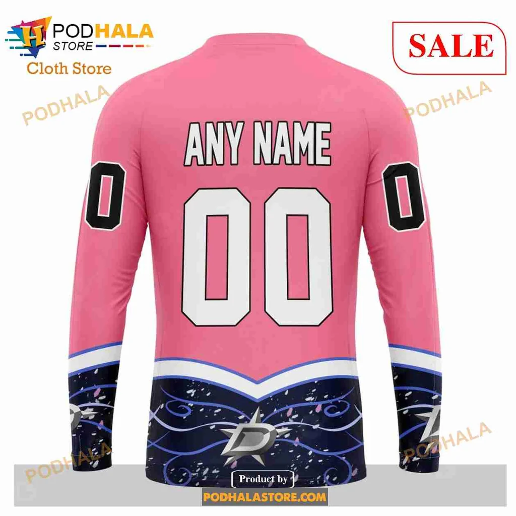 Pink Dallas Stars Cancer Awareness Hoodie With Wave Design And Ribbons - Product View 5 Pink Dallas Stars Cancer Awareness Hoodie With Wave Design And Ribbons - Product View 5