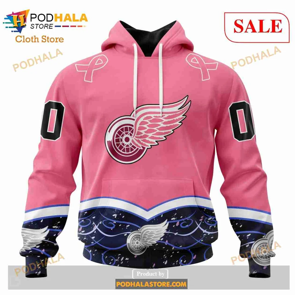 Pink Detroit Red Wings 3d Hoodie With Cancer Awareness Design