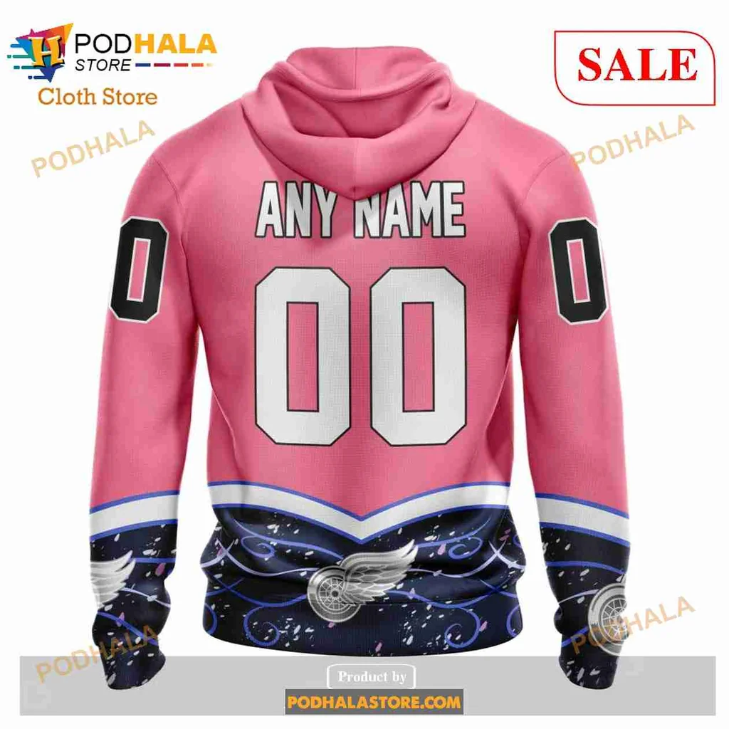 Pink Detroit Red Wings AOP Hoodie With Cancer Awareness Design Pink Detroit Red Wings AOP Hoodie With Cancer Awareness Design