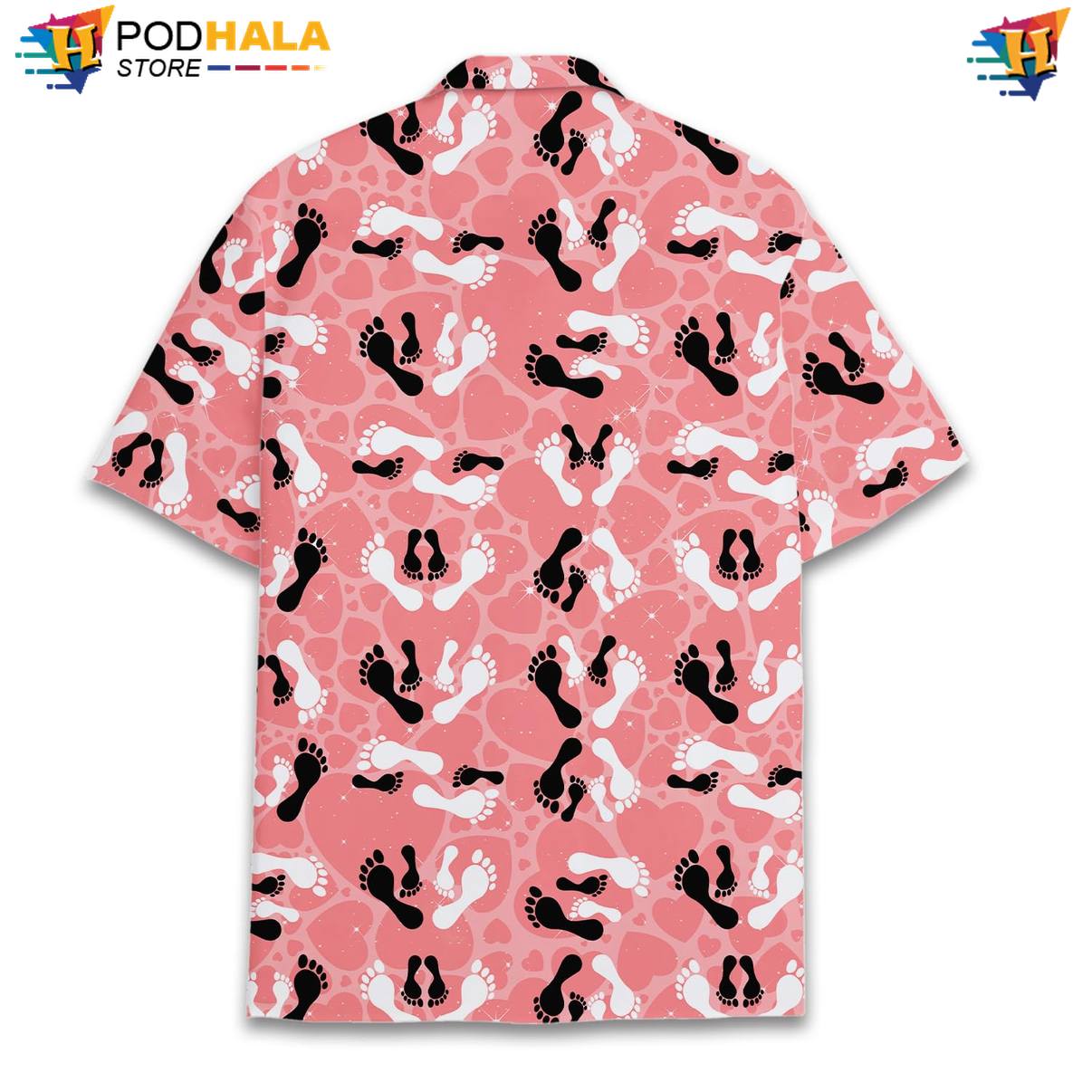 Pink Footprint Short-sleeve button-up shirt Mens Short Sleeve Casual Summer Beach Top Pink Footprint Short-sleeve button-up shirt Mens Short Sleeve Casual Summer Beach Top