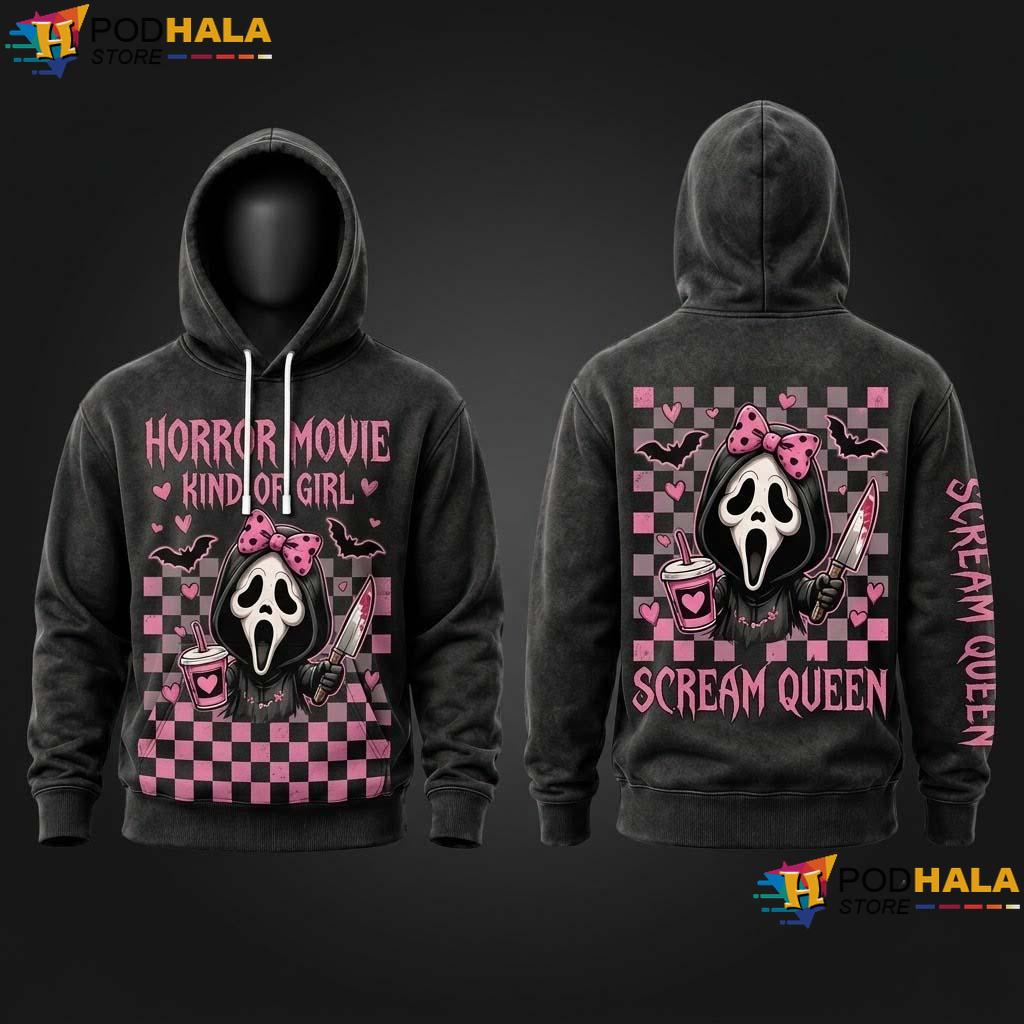 Pink Ghostface Halloween 3D Hoodie Cute Horror Girl Spooky Season Top