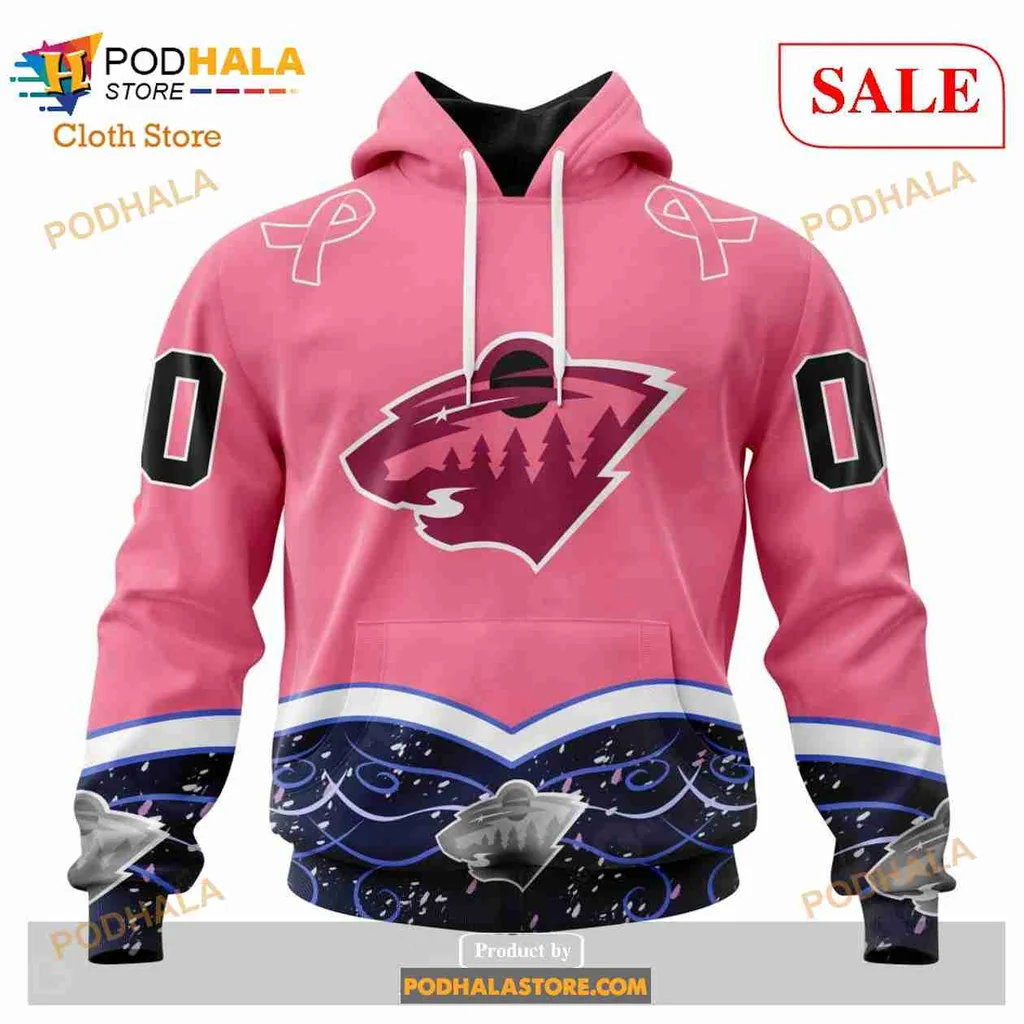 Pink Minnesota Wild Bear 3d Hoodie Featuring Cancer Awareness Design