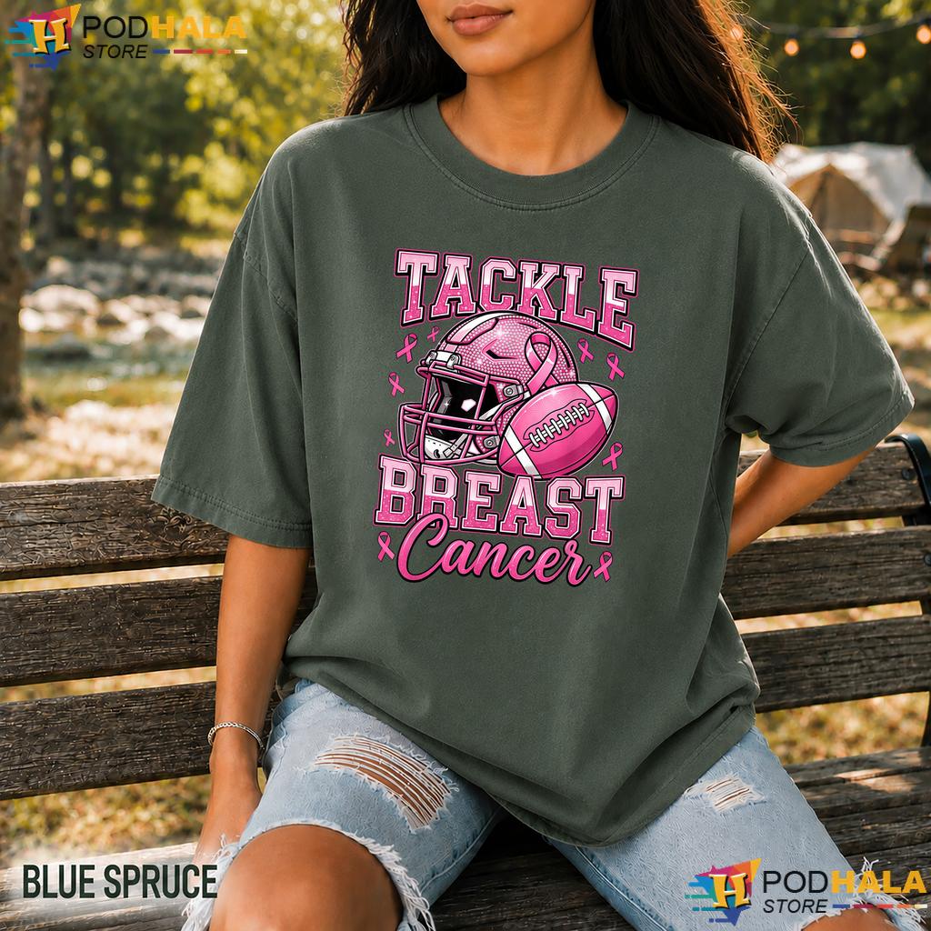 Pink Ribbon American Football Comfort Colors T-Shirt Tackle Breast Cancer Pink Ribbon American Football Comfort Colors T-Shirt Tackle Breast Cancer