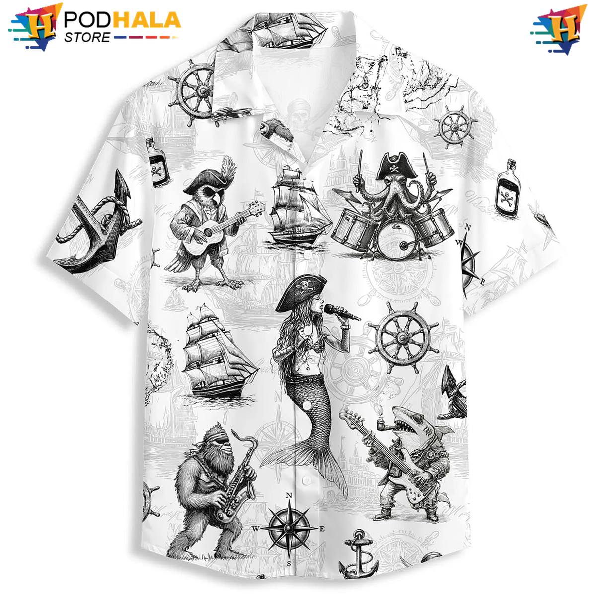 Pirate Band Pattern Aloha Shirt Mens Tropical Island Vibe Button Down Gear