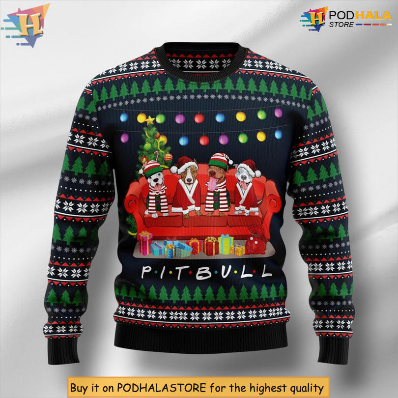 Pit Bull Friends Dog Lover Theme Festive Family Holiday Christmas Sweater Pit Bull Friends Dog Lover Theme Festive Family Holiday Christmas Sweater