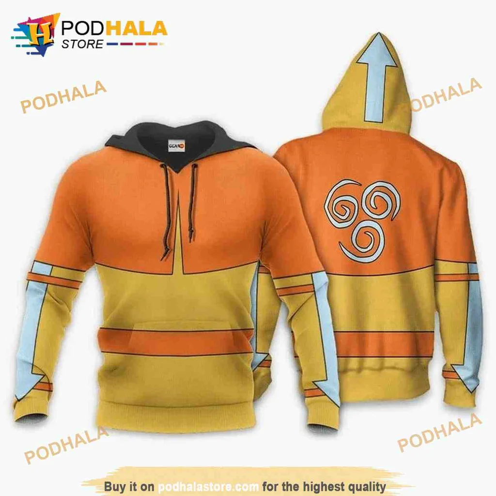 Playful Aang Avatar 3d Hoodie With Airbending Symbol Design
