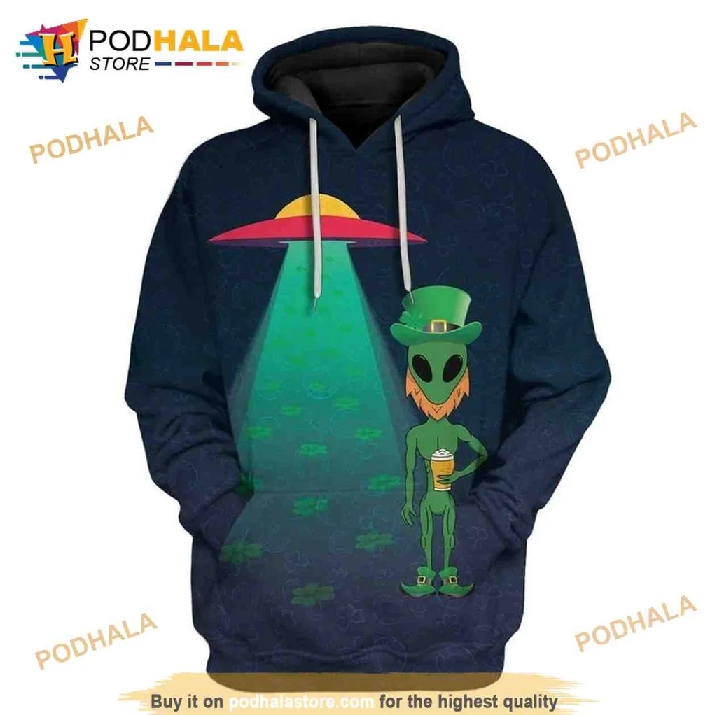 Playful Alien Leprechaun 3d Hoodie With Whimsical St Patricks Day Design