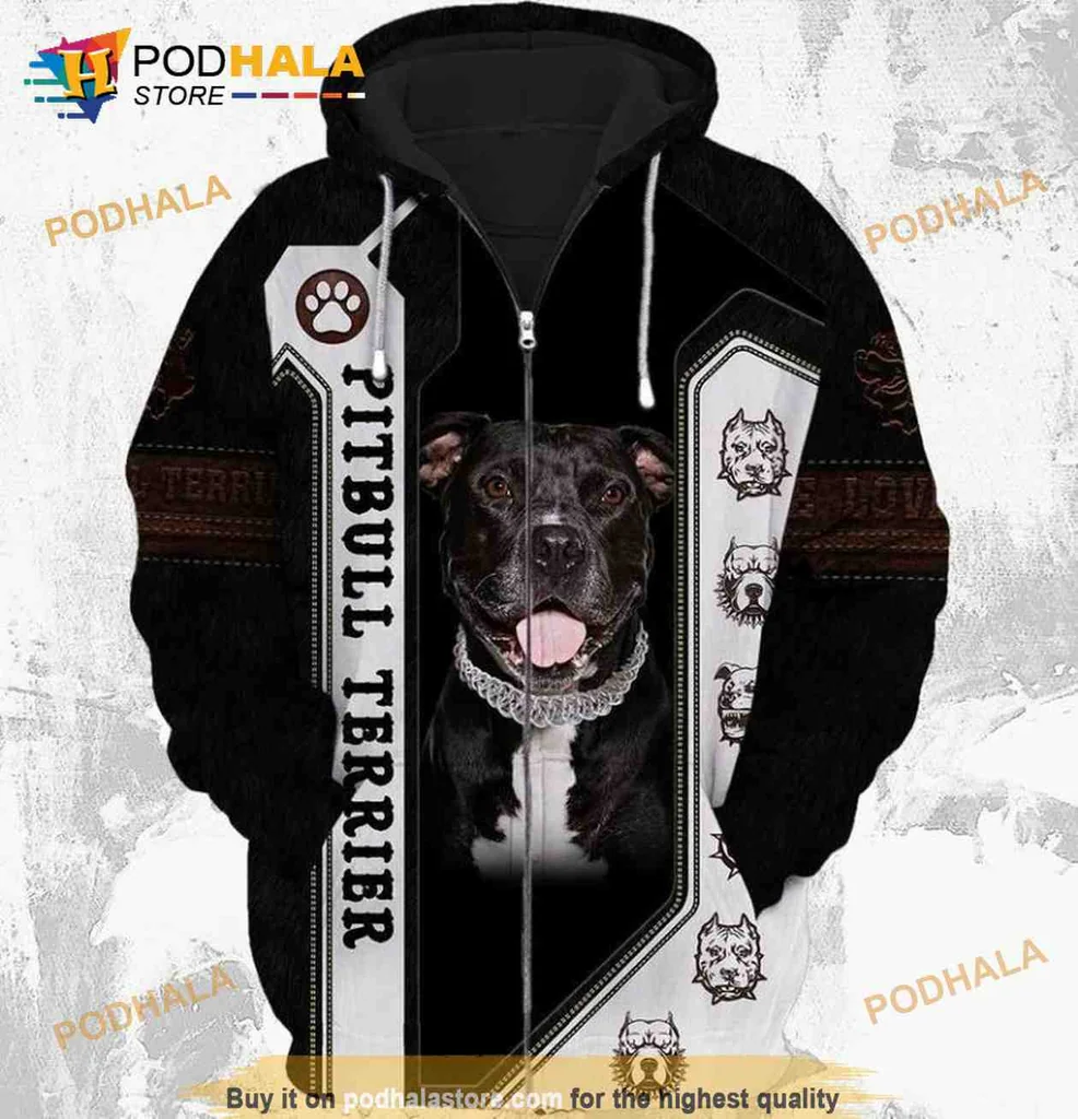 Playful American Pitbull Terrier 3d Hoodie Featuring Friendly Dog Design
