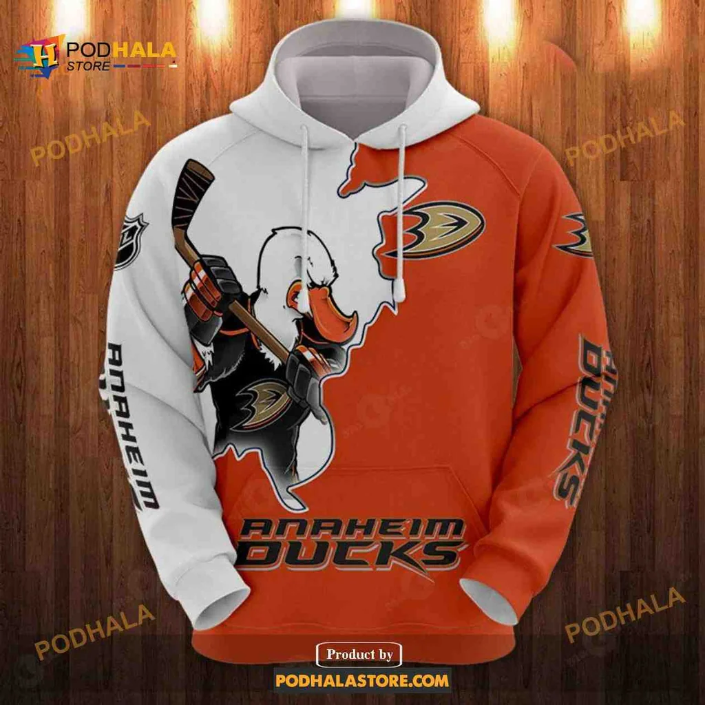 Playful Anaheim Ducks Hockey Hoodie Featuring Cartoon Duck Design