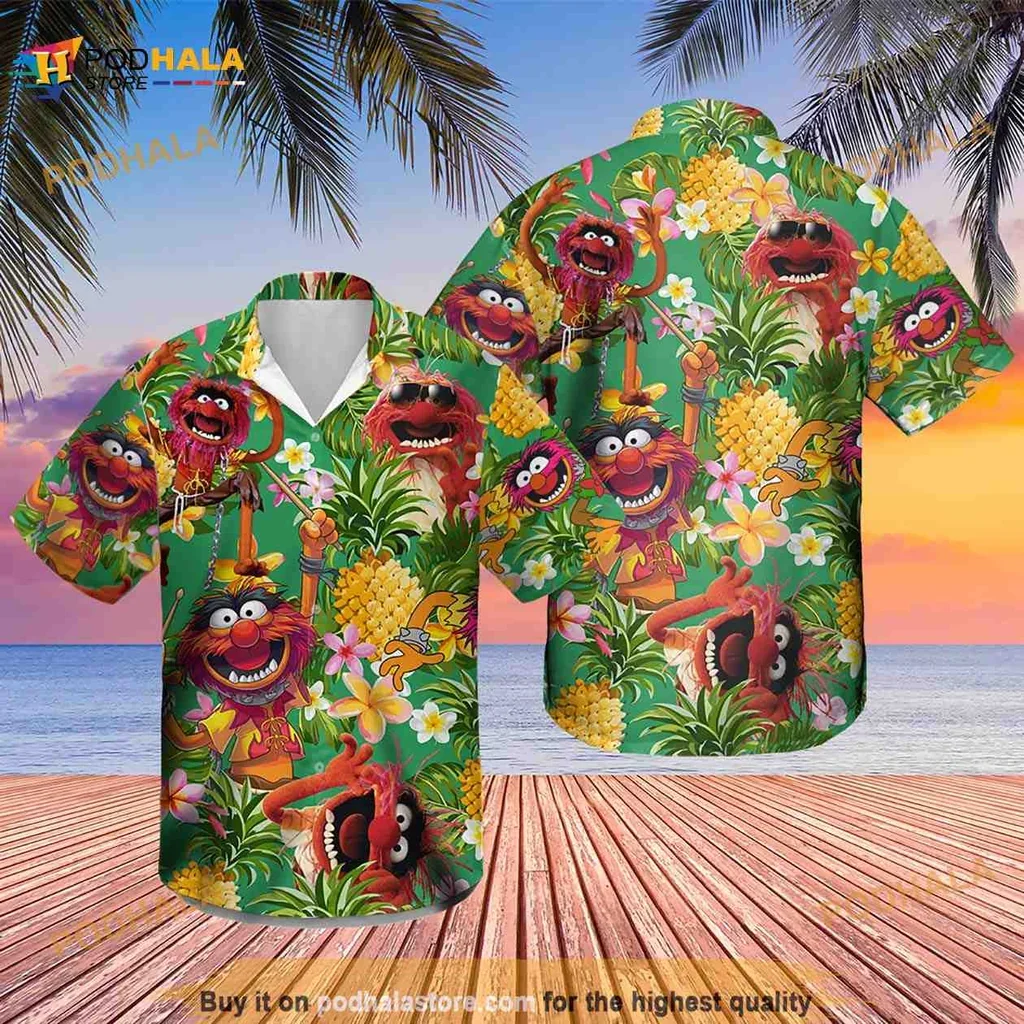 Playful Animal Muppets Hawaiian Shirt With Vibrant Pineapple Design