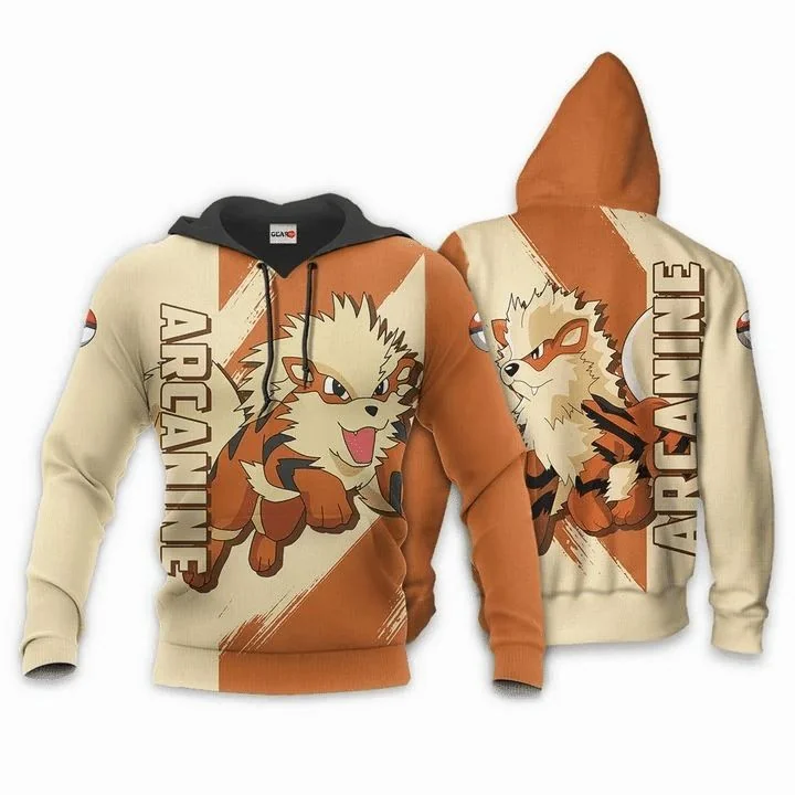 Playful Arcanine Pokemon 3d Hoodie Featuring Dynamic Pose And Vibrant Colors