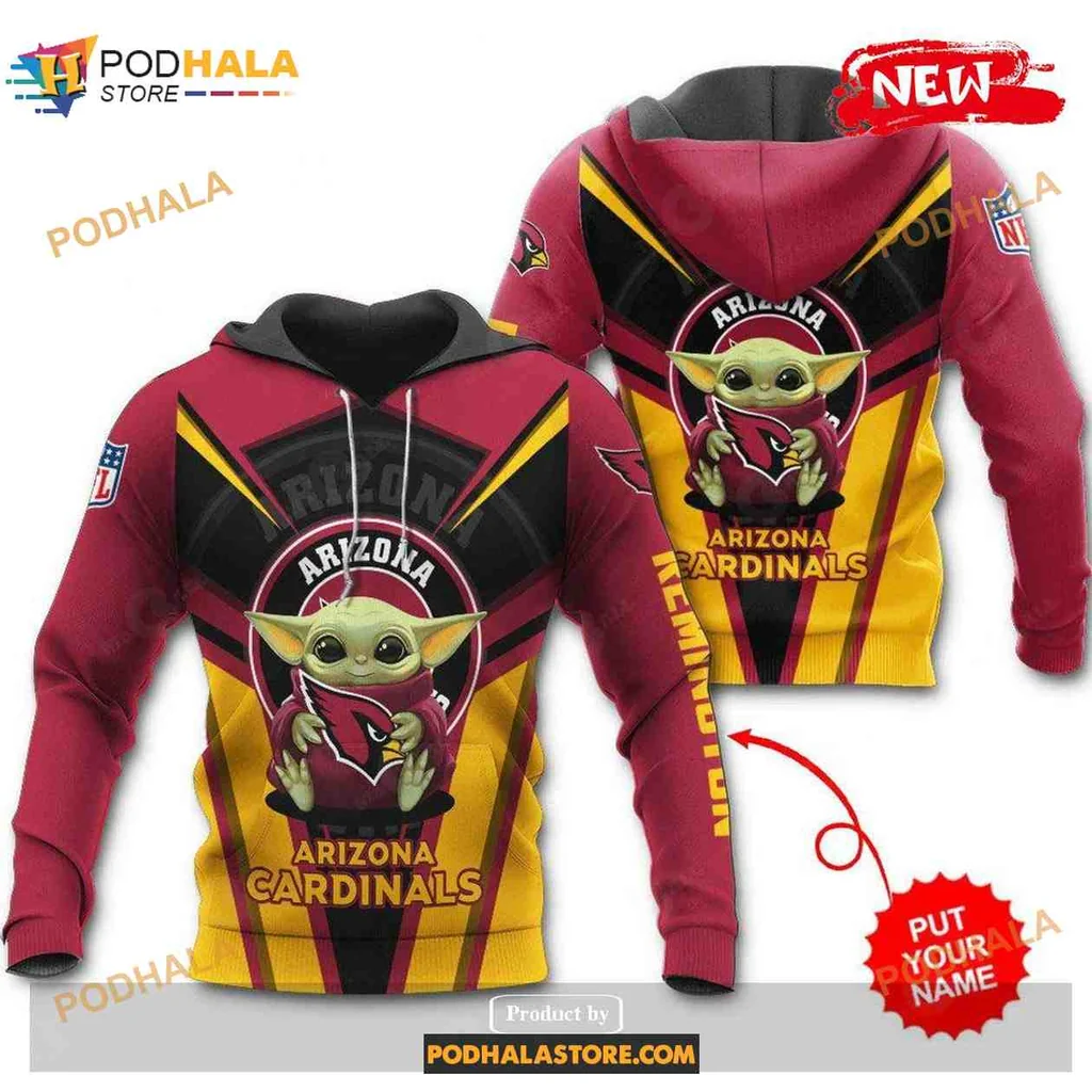 Playful Arizona Cardinals Baby Yoda 3d Hoodie, Fun Nfl Apparel For Fans