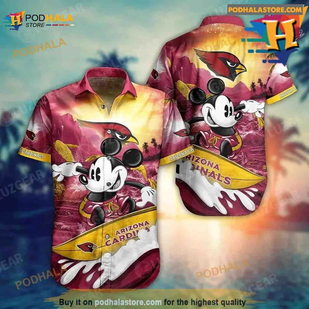Playful Arizona Cardinals Mickey Mouse Hawaiian Shirt With Tropical Design