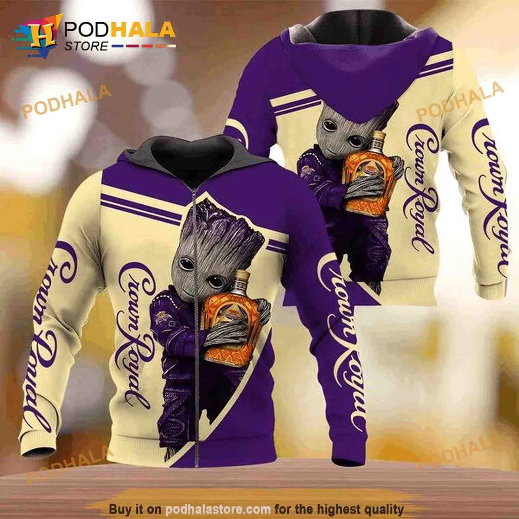 Playful Baby Groot Crown Royal 3d Hoodie With Whimsical Design