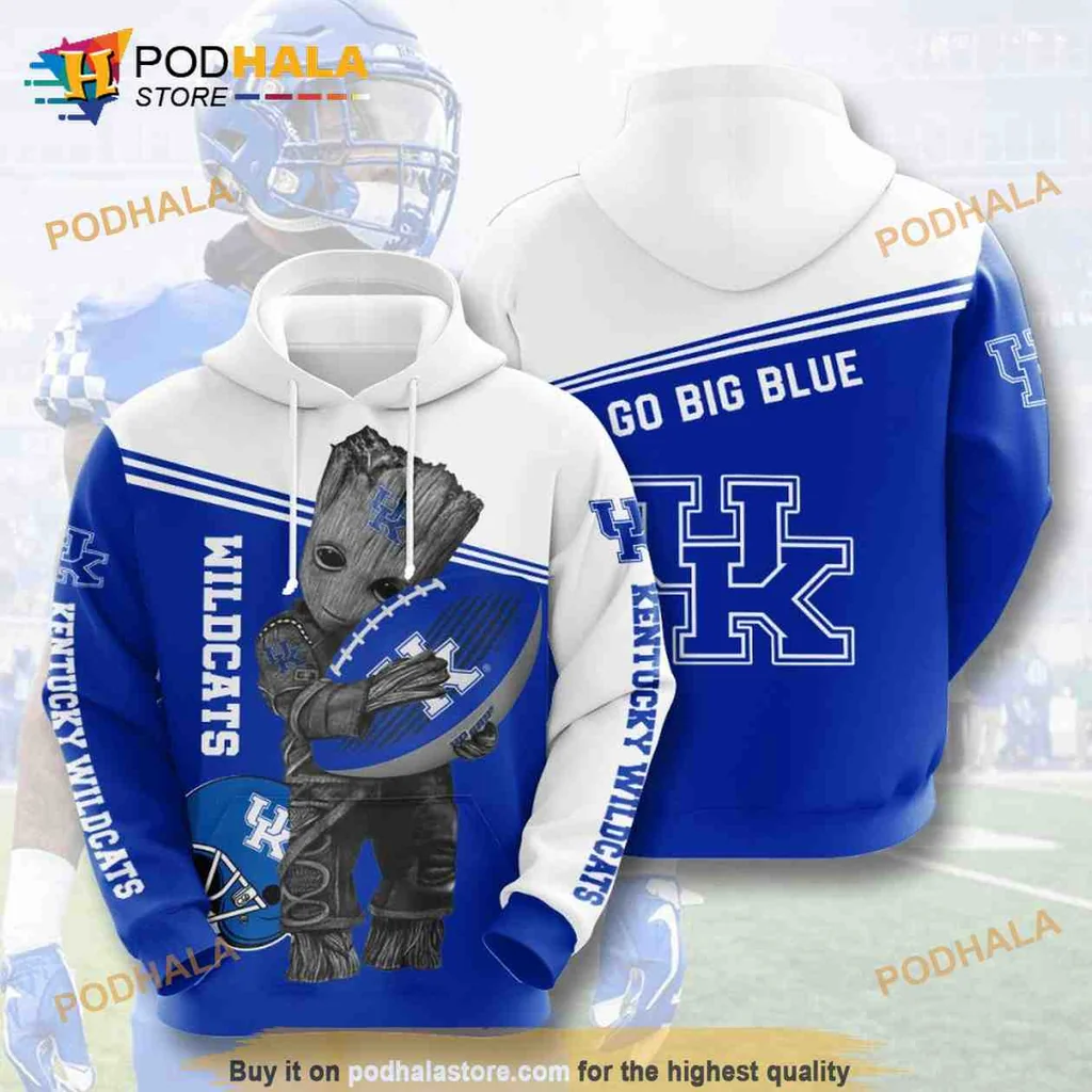 Playful Baby Groot Kentucky Wildcats 3d Hoodie Featuring Football Design