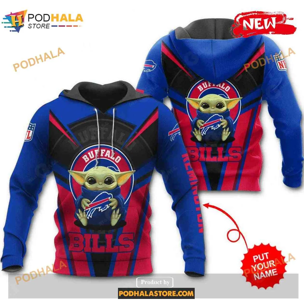Playful Baby Yoda Buffalo Bills 3d Hoodie, Cartoon Design With Football