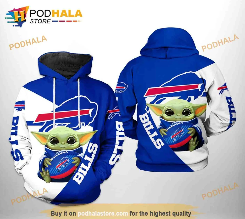 Playful Baby Yoda Buffalo Bills 3d Hoodie With Football Design