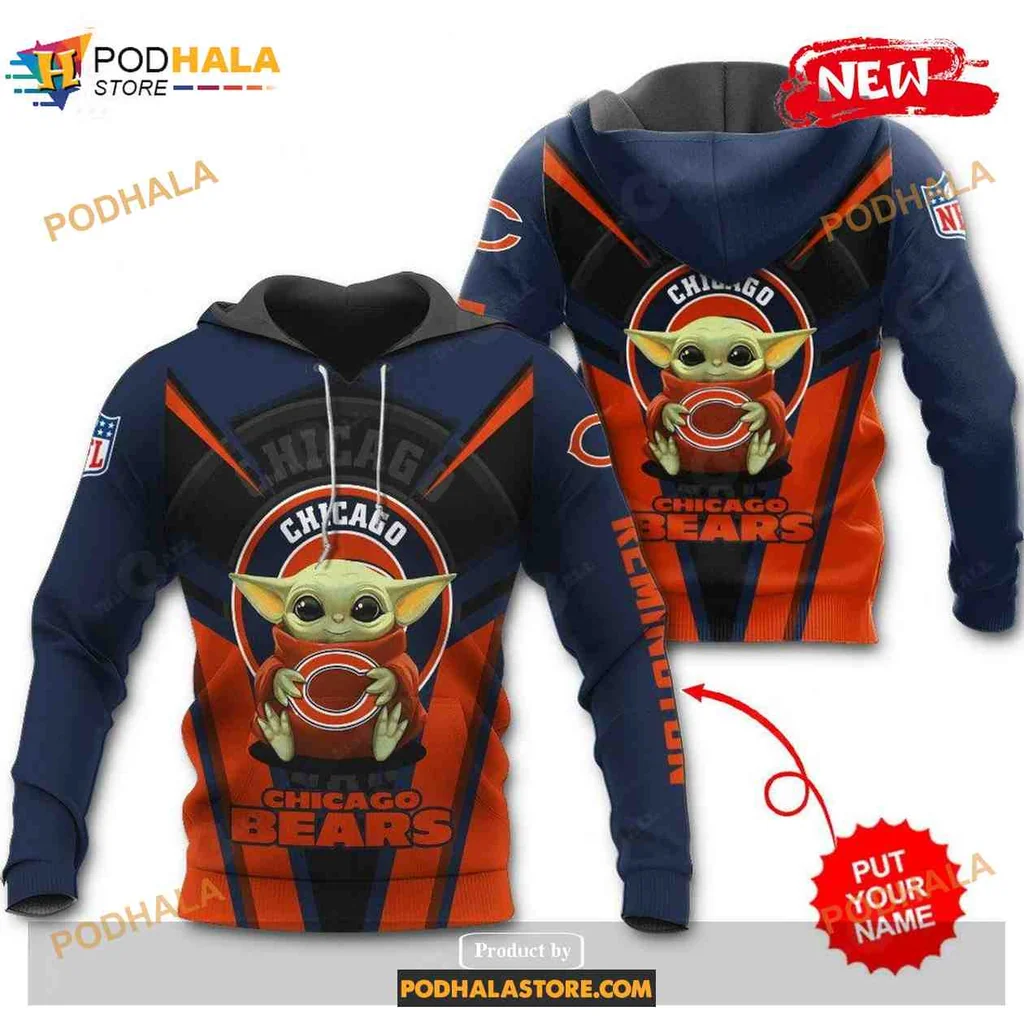 Playful Baby Yoda Chicago Bears 3d Hoodie With Vibrant Team Colors
