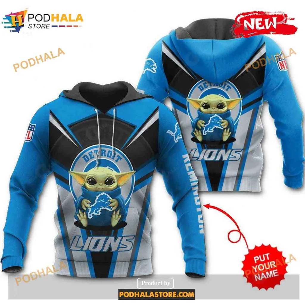 Playful Baby Yoda Detroit Lions Hoodie With Football Design