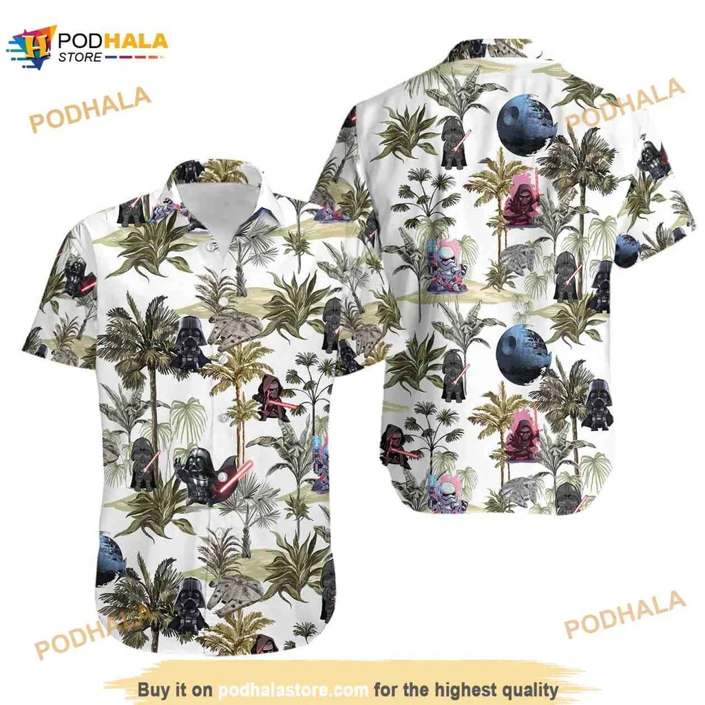 Playful Baby Yoda Hawaiian Shirt With Tropical Star Wars Design