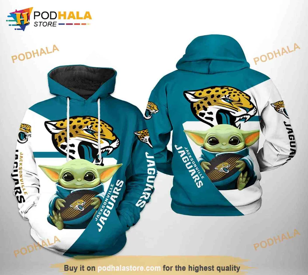 Playful Baby Yoda Jacksonville Jaguars 3d Hoodie Sweatshirt For Nfl Fans