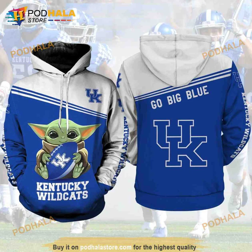 Playful Baby Yoda Kentucky Wildcats 3d Hoodie With Basketball Design