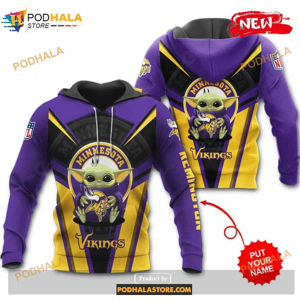 Playful Baby Yoda Minnesota Vikings 3d Hoodie With Football Design