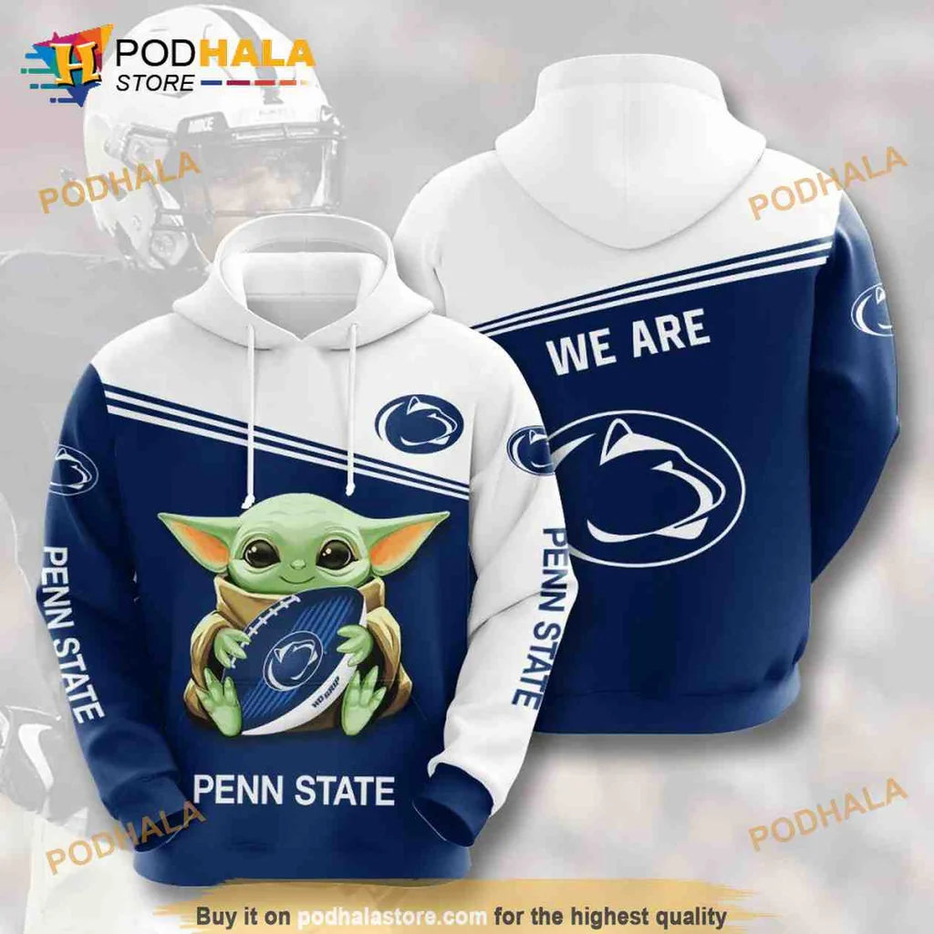 Playful Baby Yoda Penn State 3d Hoodie With We Are Text Design